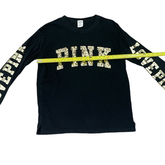 VICTORIA'S SECRET PINK BLACK BLING VARSITY CAMPUS TUNIC T-SHIRT CREW LARGE - Picture 6 of 7